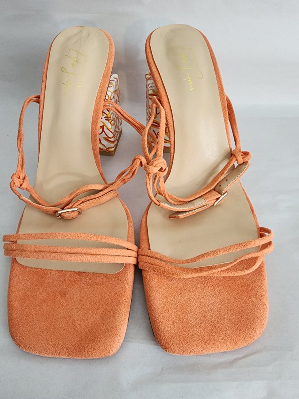 Esther Surprise Orange Floral Block Heel Sandals Size 9